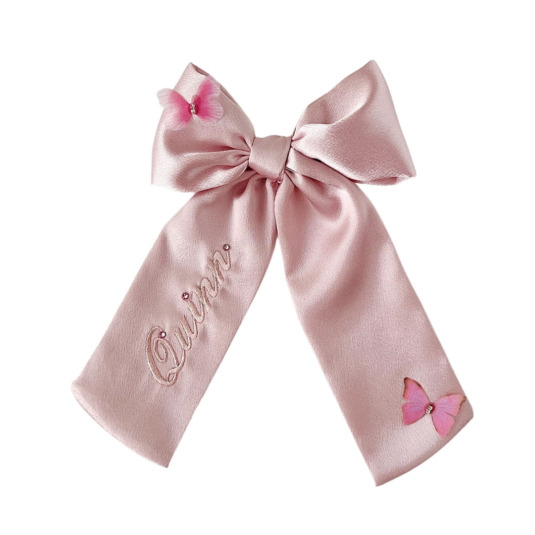 Rose Pink Monogrammed Butterfly Bow