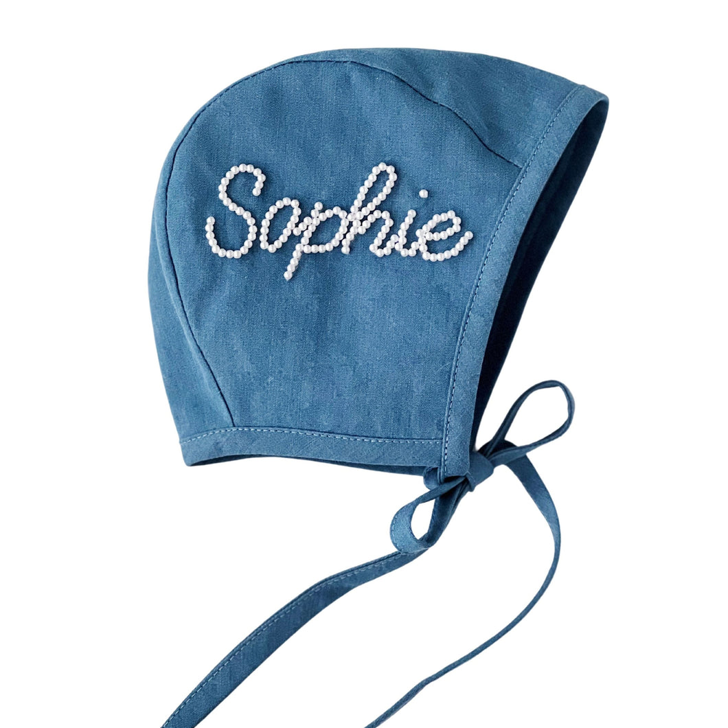 Name: Sophie Medium Wash Pearl Denim Bonnet {RTS}