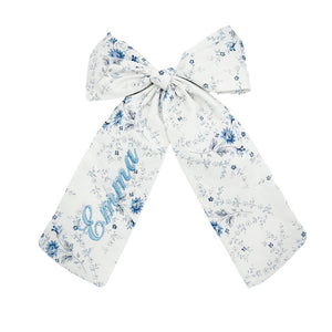 Blue Floral Personalized Bow