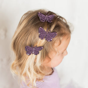 Crystal Dark Plum Butterfly Clips