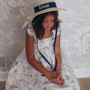 White Nautical Toile Bow Dress