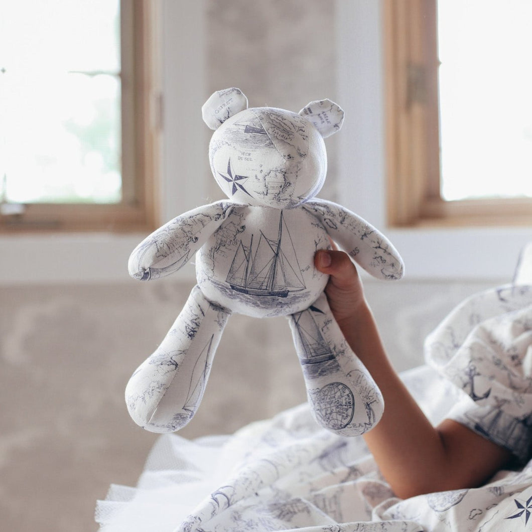 White Toile Nautical Teddy Bear