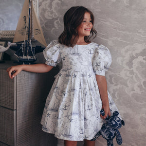 White Nautical Toile Statement Dress