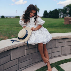 White Nautical Toile Statement Dress