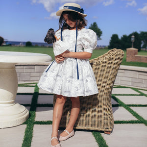 White Nautical Toile Statement Dress