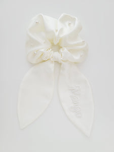 Ivory Personalized Scrunchie With Pearls