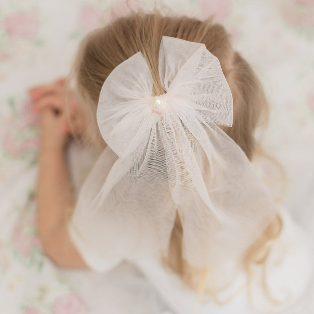 Blush Pink Long Tulle Bow