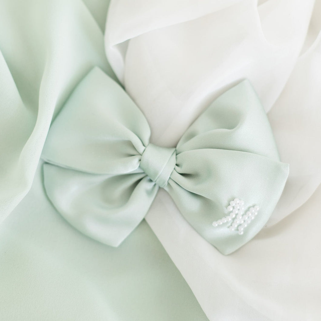 Pastel Green Pearl Initial Bow