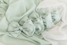 Load image into Gallery viewer, Pastel Green Pearl Initial Bow
