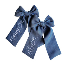 Load image into Gallery viewer, Dark Denim Personalized Bow
