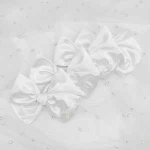 White Satin Pearl Initial Bow