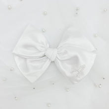 Load image into Gallery viewer, White Satin Pearl Initial Bow

