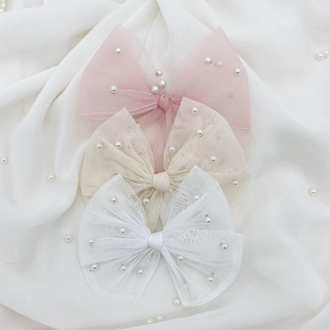 Pearl Tulle Baby Bow Set