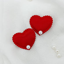 Load image into Gallery viewer, Red Heart Pearl Pigtail Clips
