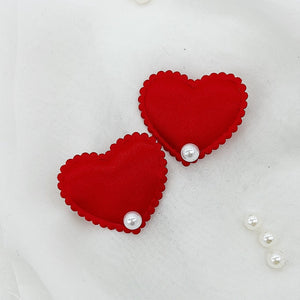 Red Heart Pearl Pigtail Clips