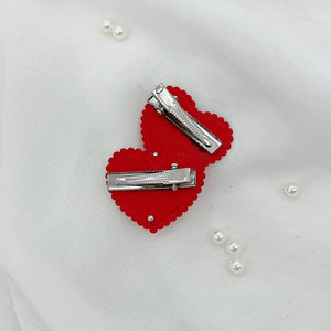 Red Heart Pearl Pigtail Clips