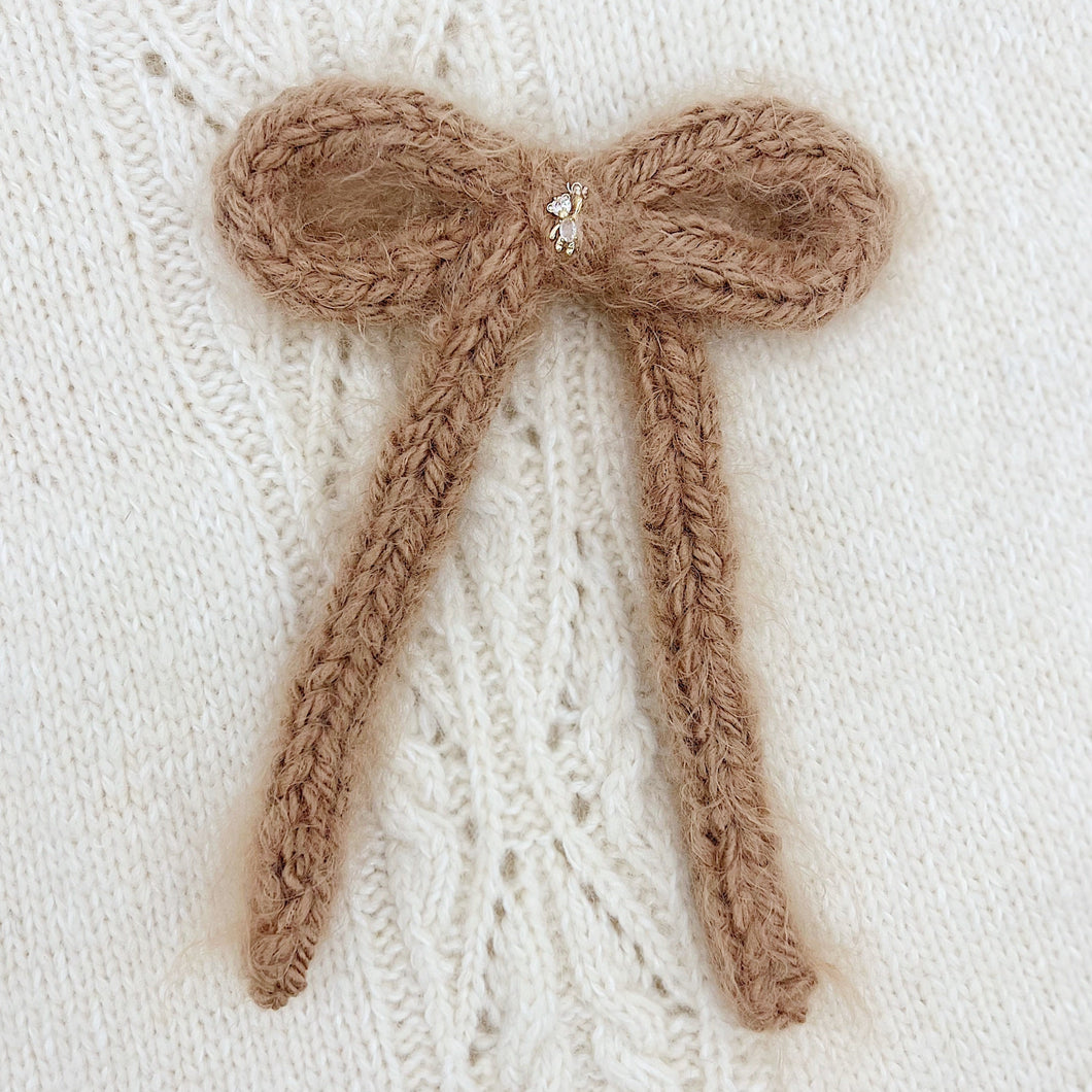 Caramel Long Teddy Knit Bow