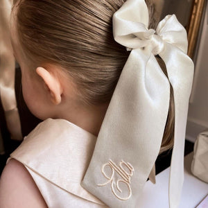 Ivory Satin Monogrammed Bow with Name
