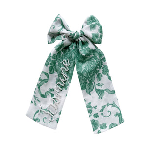 French Toile Green Bow
