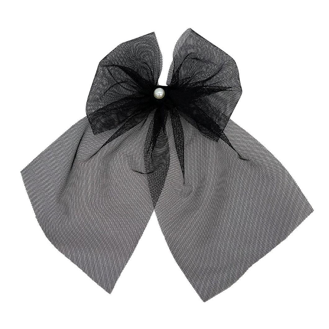 Black Tulle Bow With Pearl