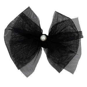 Mini Black Tulle Bow With Pearl