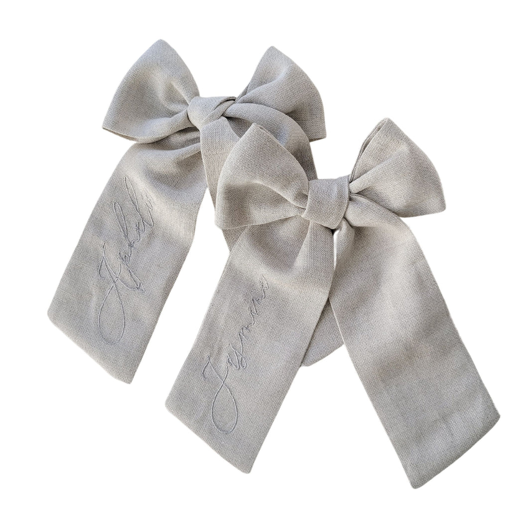 Organic Linen Embroidered Bow