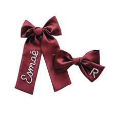 Load image into Gallery viewer, Maroon Beaded Bow With Name
