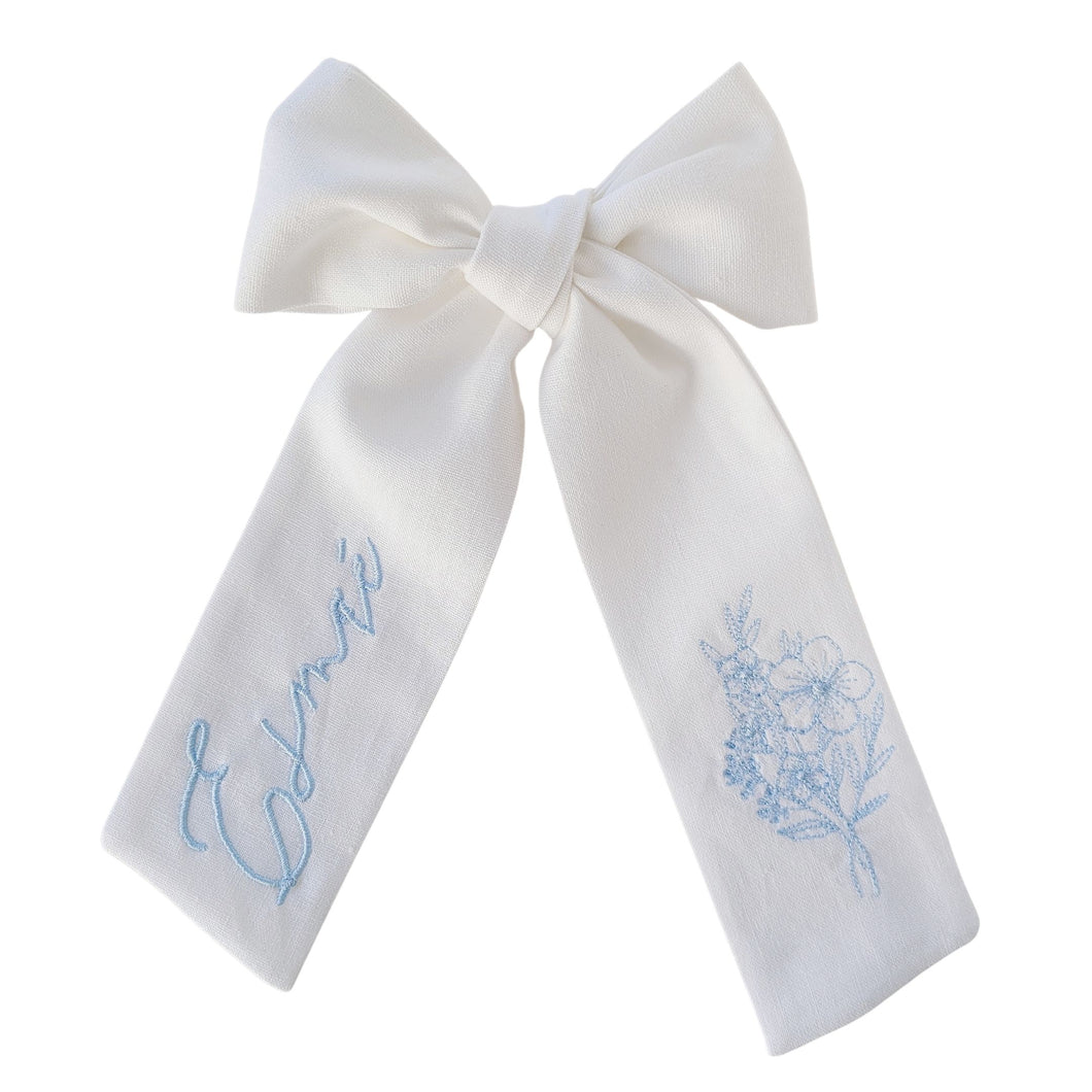 Embroidered Floral Linen Bow