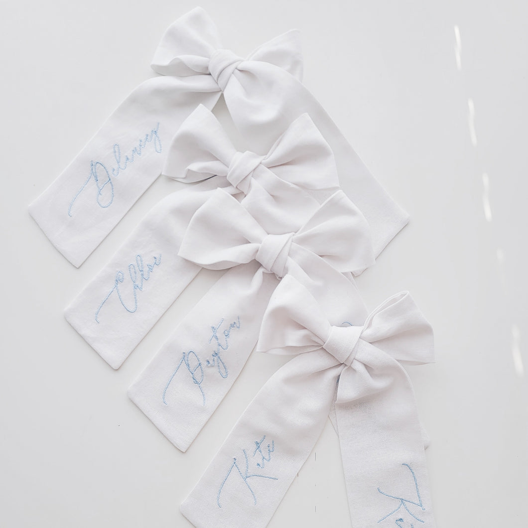 Custom Linen Embroidered Bow