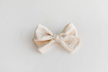 Load image into Gallery viewer, Ivory Satin Oversized Bow with Pearl Initial
