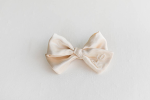 Ivory Satin Oversized Bow with Pearl Initial