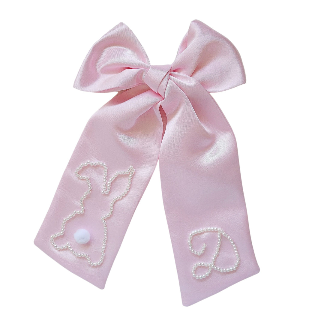 Pink Beaded Easter Bunny Bow
